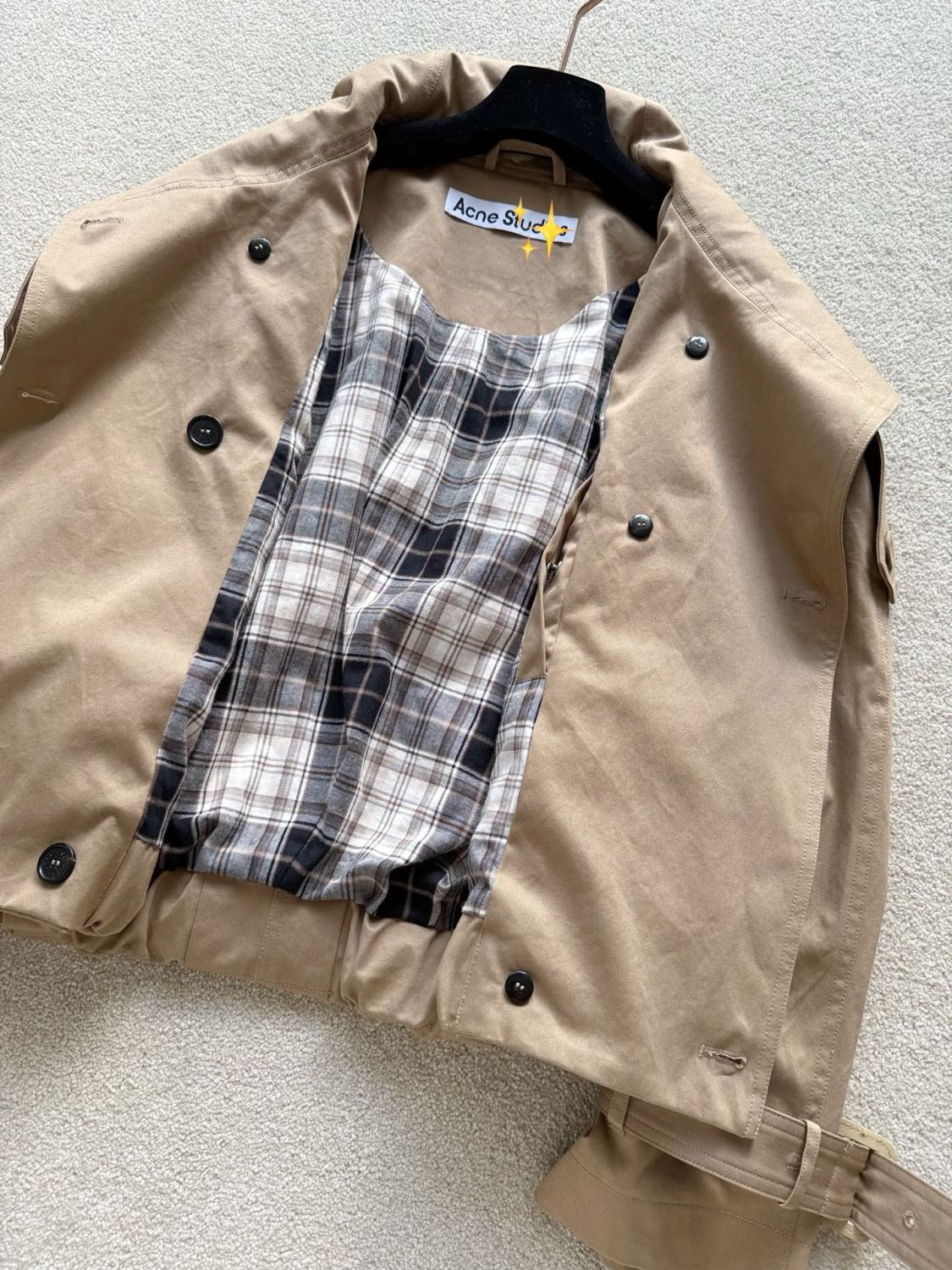 Acne Studios Women's Spring/Fall Fashion Casual Love You Solid Color High-Neck Double-Breasted Twill Trench Coat Short Jacket #78969