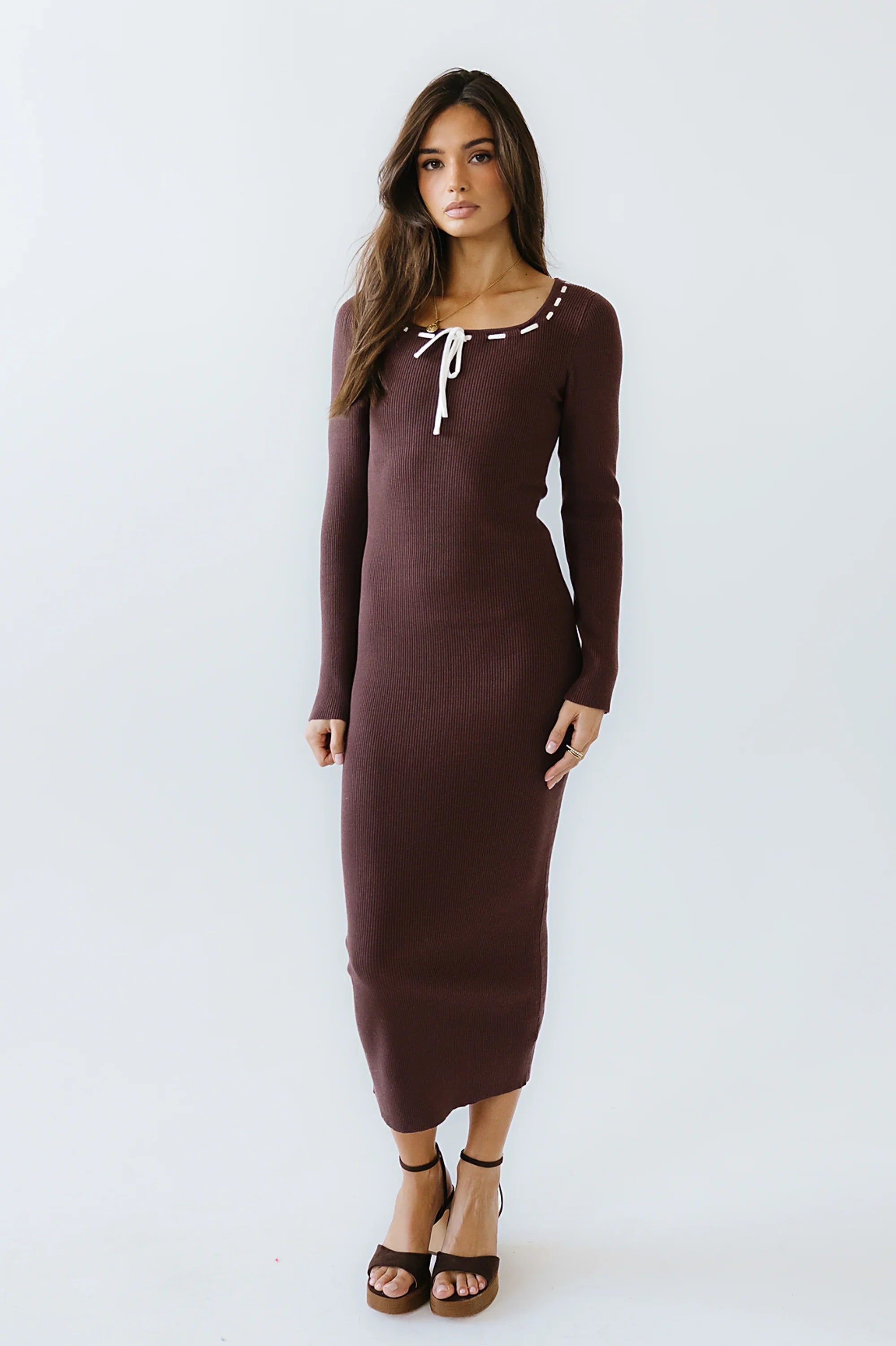 Janet Ribbed Maxi Dress in Brown