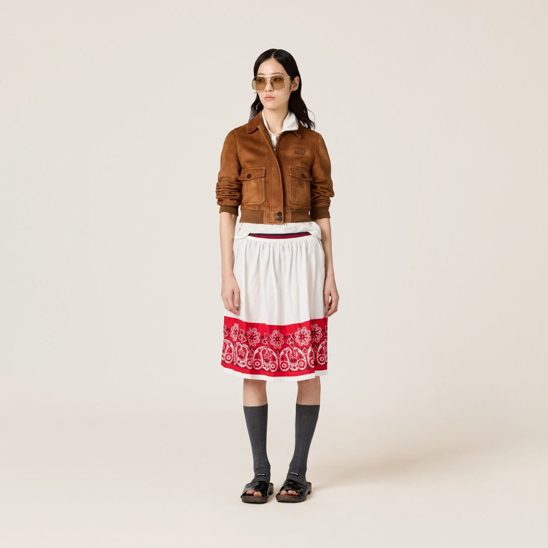MiuMiu Women's Autumn And Winter Luxury Suede Leather Short Jacket Fashion Trend Solid Color Short Pilot Jacket #81613