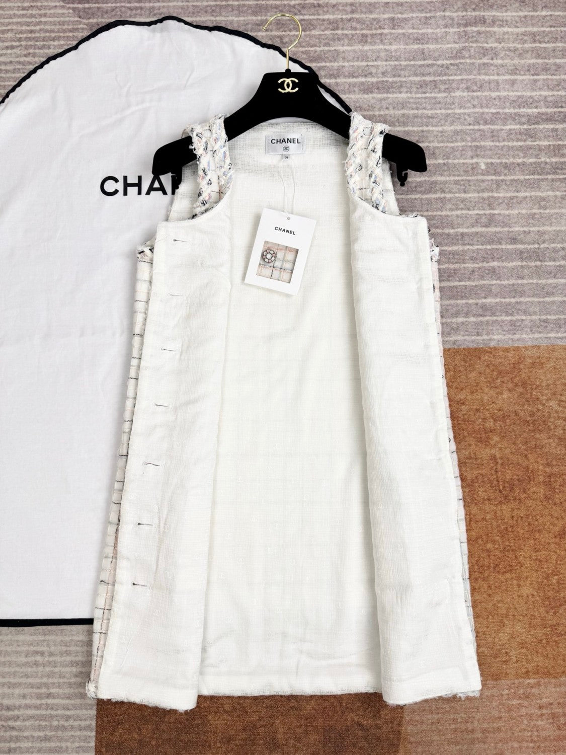 Chanel 25SS White Plaid Tweed Vest Dress #333127