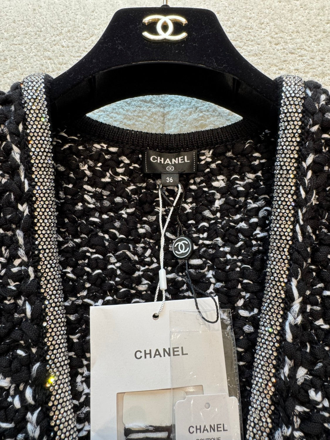 Chanel Women's Spring/Fall Knit Rhinestone-Embellished Solid-Color Cotton Sleeveless Cardigan Vest Ngvp #2396
