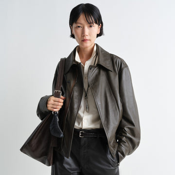 Lemaire Women's Men's Autumn And Winter Cream White Loose Pilot Leather Jacket Solid Color Fashion Trend Casual Lapel Long Sleeve Zipper Jacket Ngvp #2453