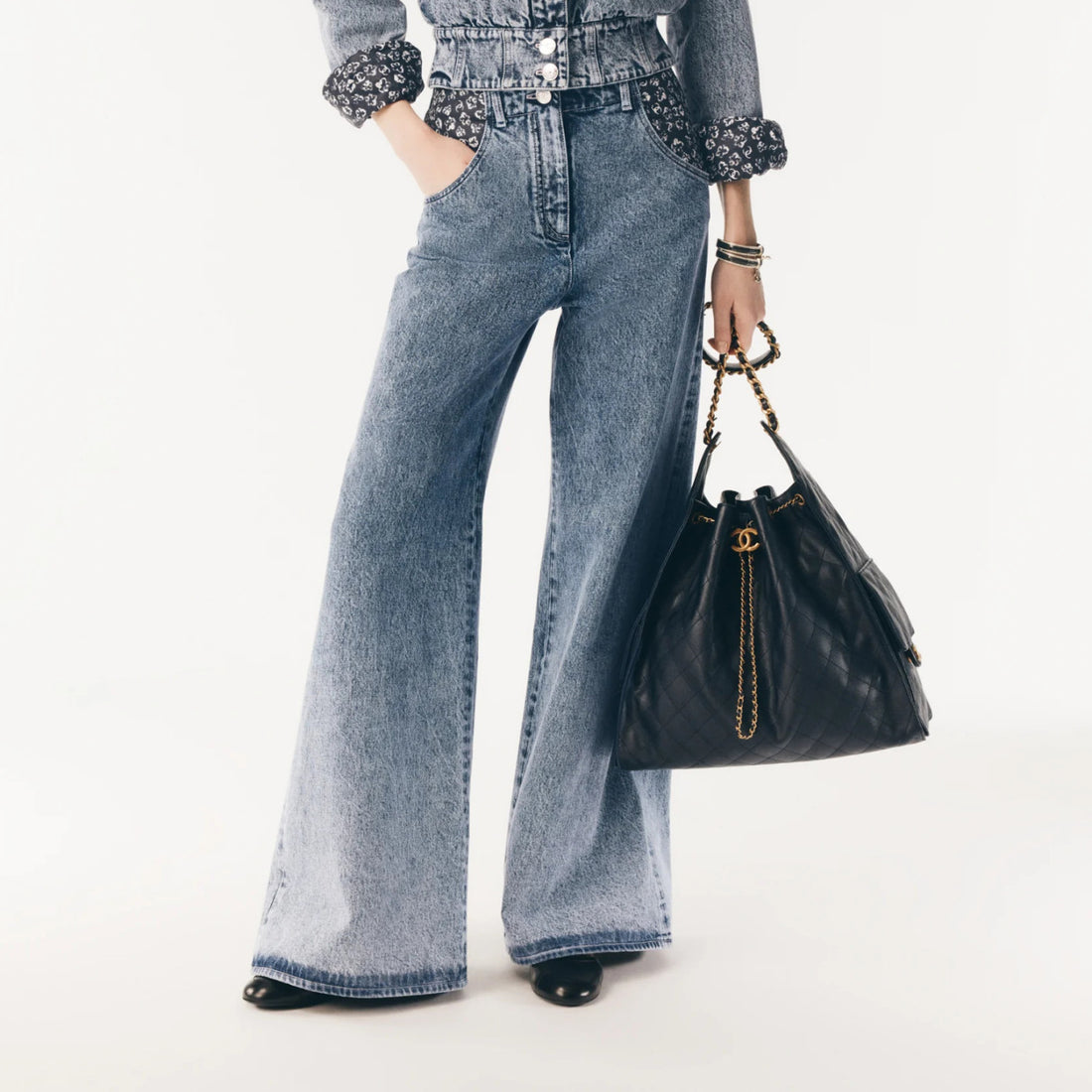 Chanel Women's Spring/Fall Fashion Classic Print Washed Zipper Button Camellia Denim Pants #78886