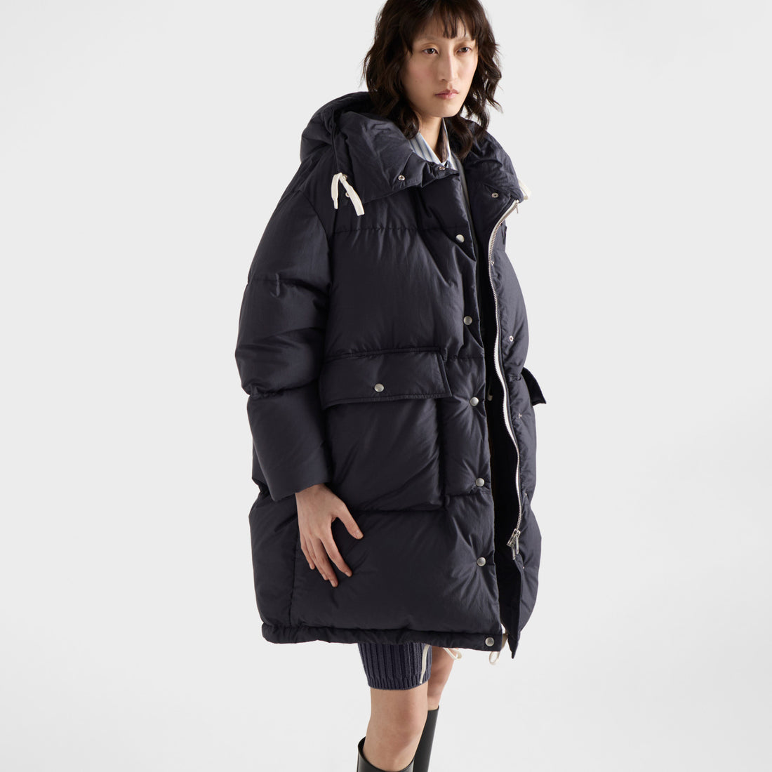 Prada Men's And Women's Winter Fashion Classic Solid Color Hooded Zipper Single-breasted Long Goose Down Jacket #79193