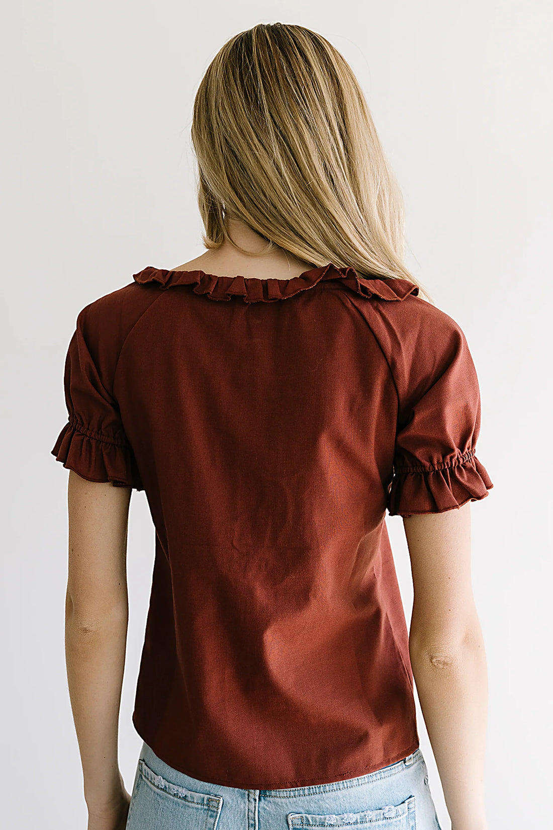 Connie Ruffle Blouse in Rust