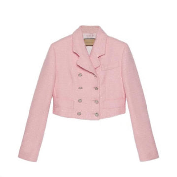 Gucci Women's Sequined Embroidered Spring/Fall Solid-Color Cotton-Blend Short Double-Breasted Jacket Ngvp #2323
