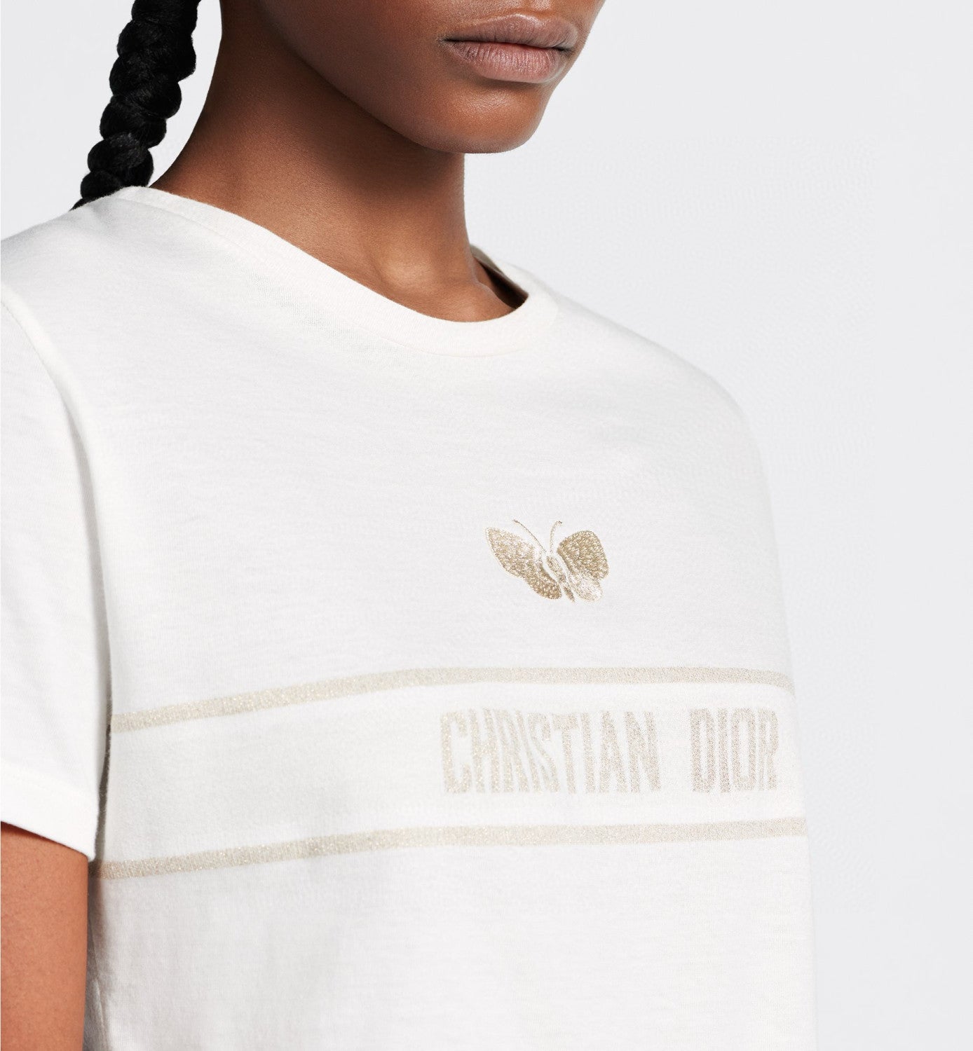 Dior Women's Summer Fashion Casual Crew Neck Cotton Short Sleeve T-Shirt with Gold Thread Embroidery T-Shirt #78579