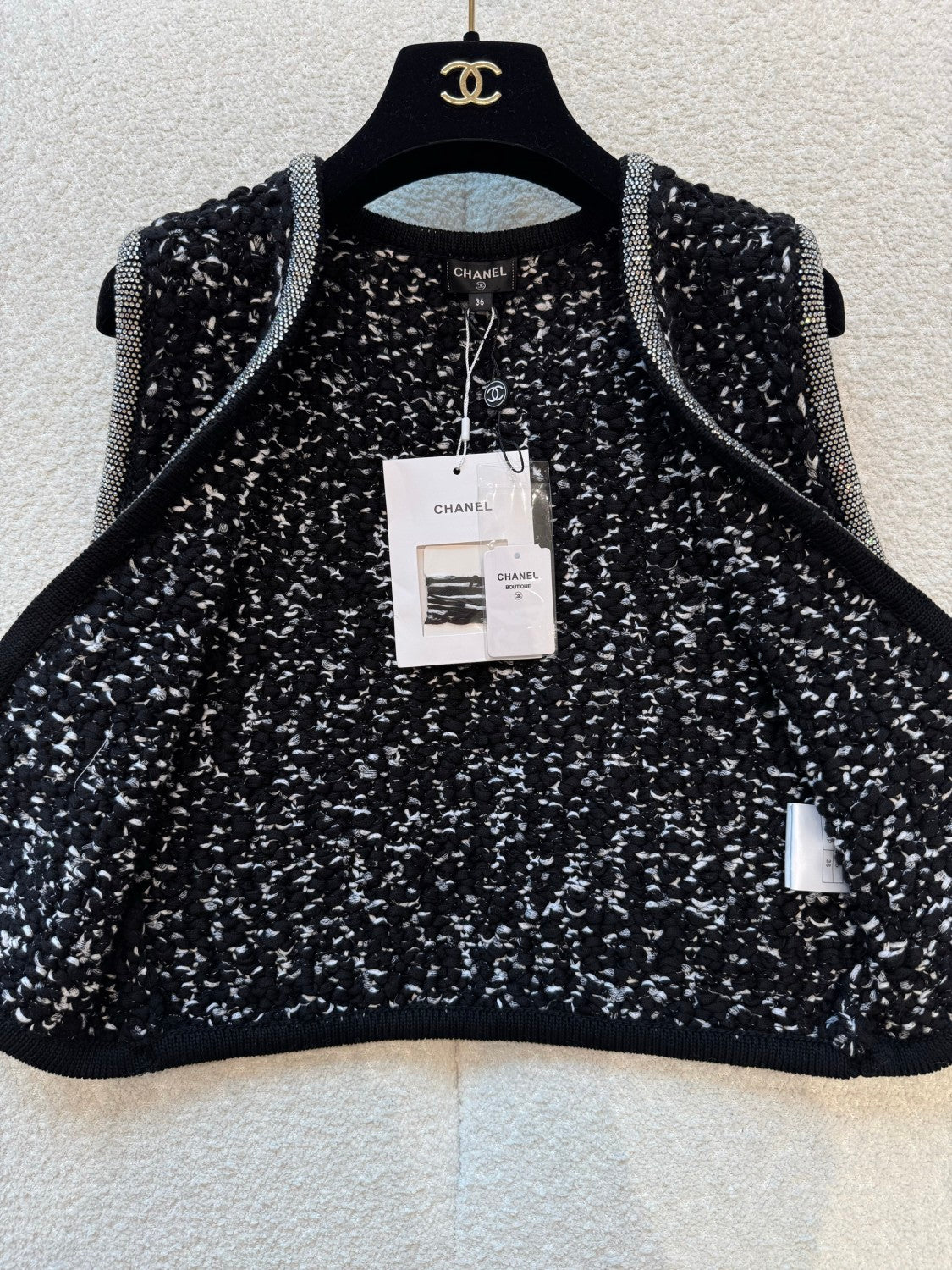 Chanel Women's Spring/Fall Knit Rhinestone-Embellished Solid-Color Cotton Sleeveless Cardigan Vest Ngvp #2396