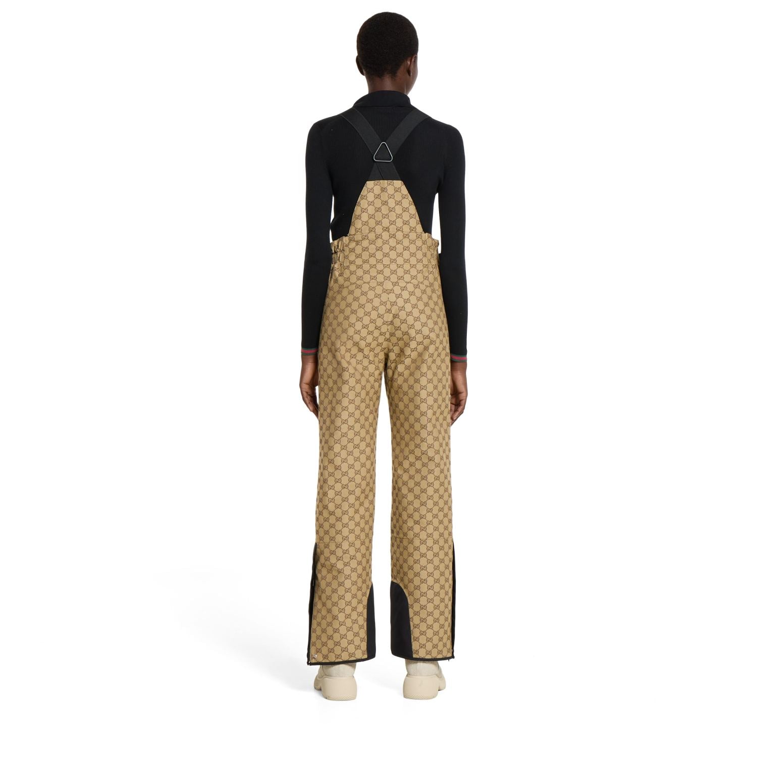 Gucci Women's Classic Jacquard Khaki Overalls Trousers Beige and Dark Brown Gucci Altitude GG Jersey Jacquard Trousers #332468
