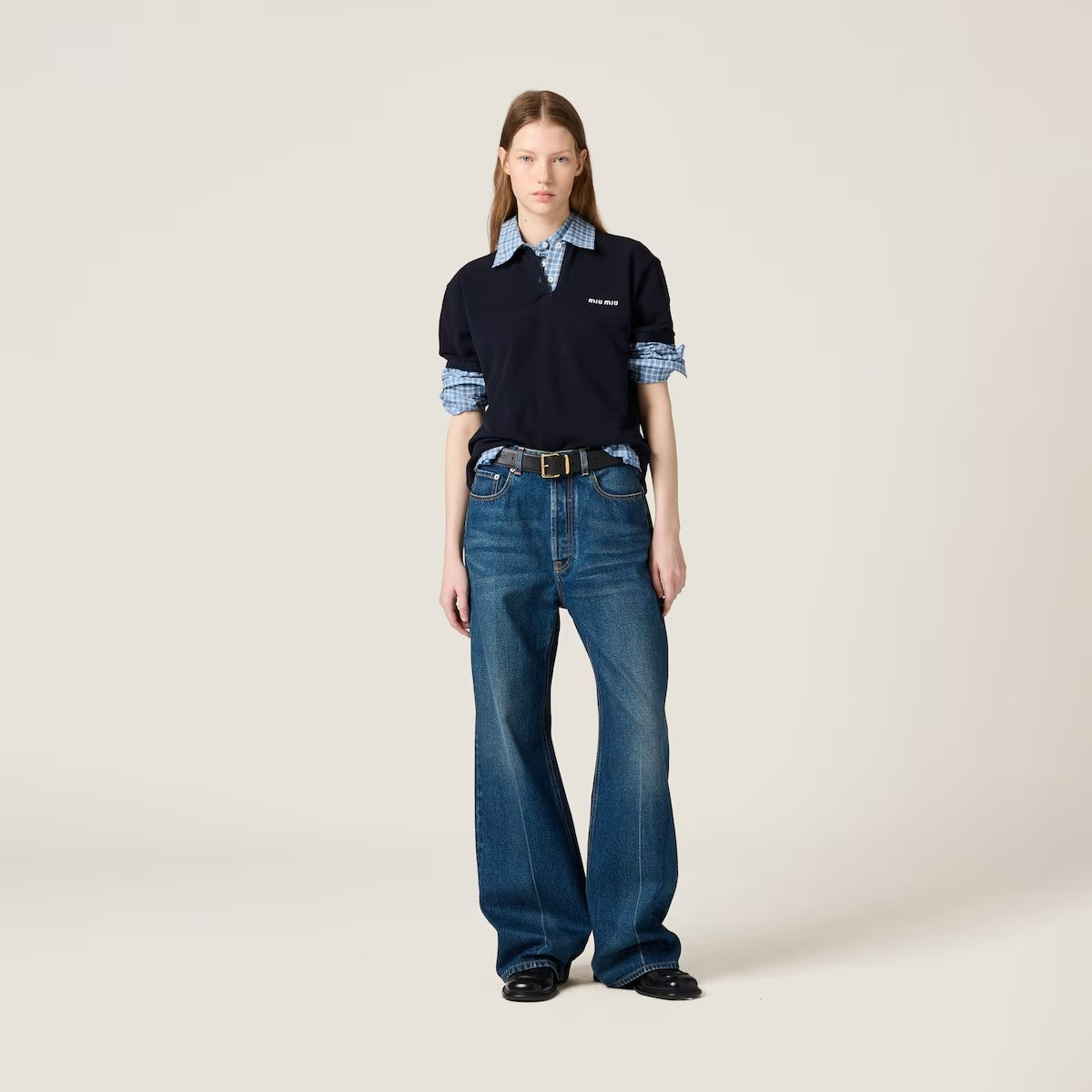MiuMiu Navy Washed Denim Flared Jeans #335826