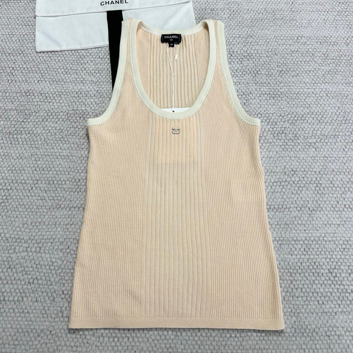 Chanel Women's Summer Fashion Casual Solid Color Round Neck Sleeveless Knit Tank Top Vest #78478