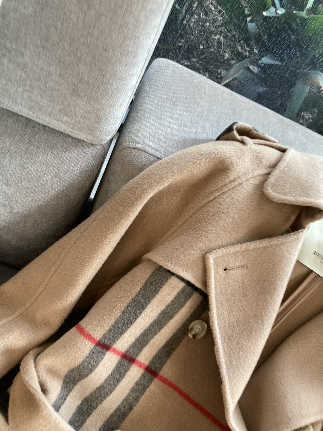 Burberry Women's Autumn/winter Fashion Classic Checkered Collar Cashmere Fabric Belted Lightweight Long Trench Coat Jacket #78414