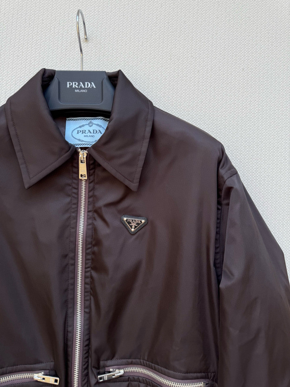 Prada Men's And Women's Spring/Fall Fashion Casual Solid Color Zipper Pocket Collared Long Sleeve Jacket #78485