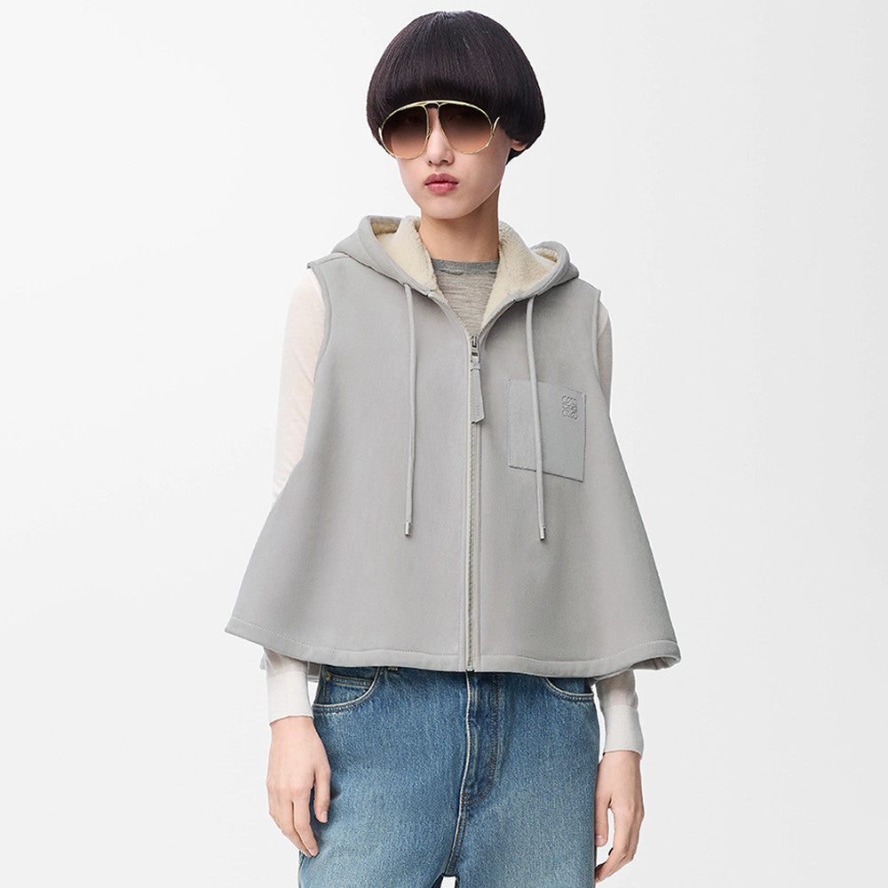 LOEWE Deppi Suede Brushed Beige Yellow Hair Brushed Hooded Fur Vest Shearling Hooded Vest #332351