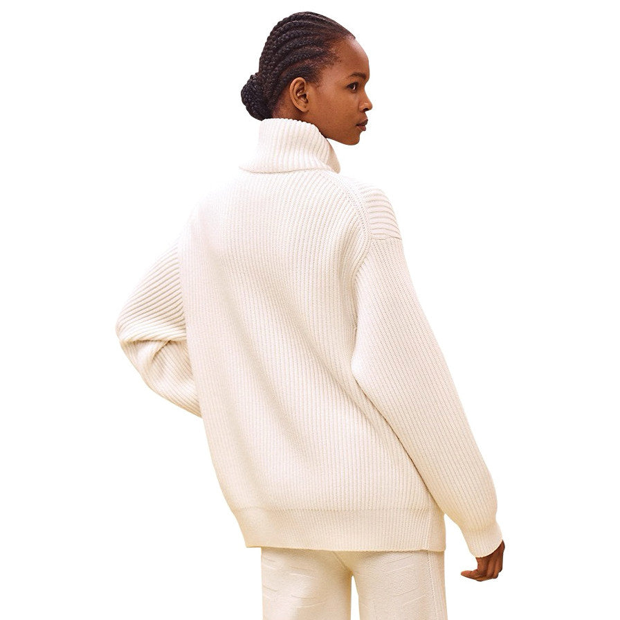 Hermes Women's Fall/Winter Fashion Casual High Neck Zipper Solid Color H Pocket Wool Sweater Coat Jacket #332238