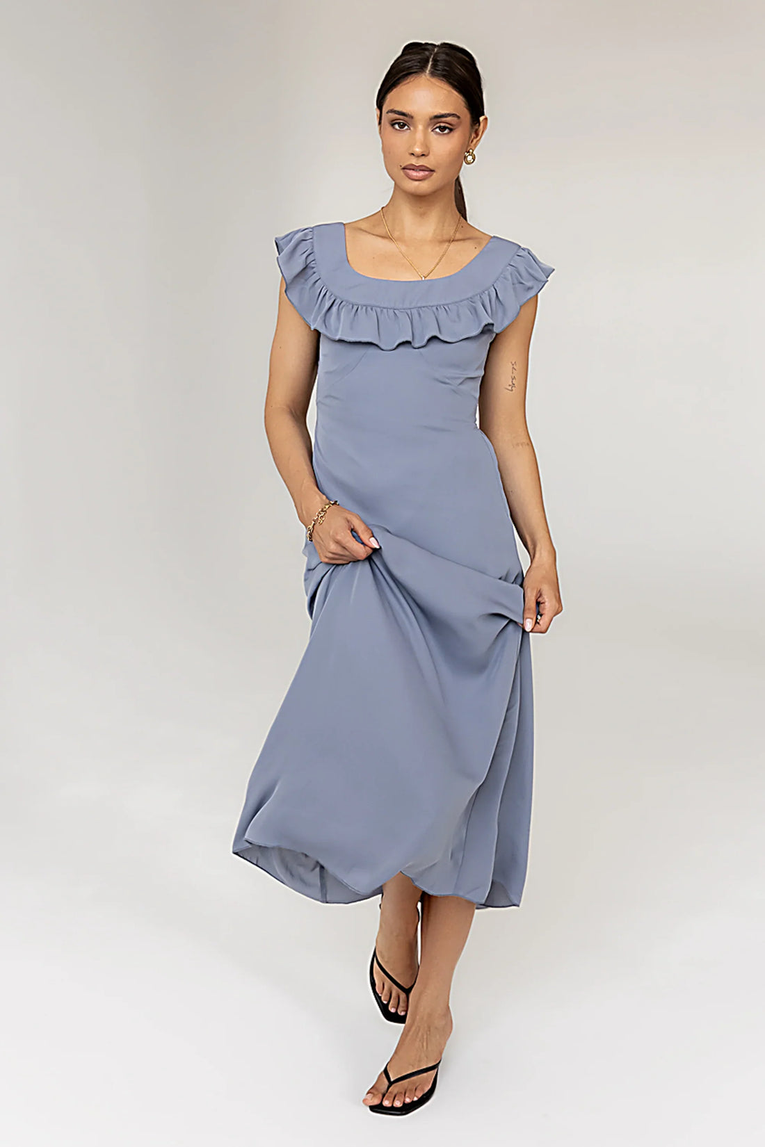 Lydia Ruffle Maxi Dress in Blue