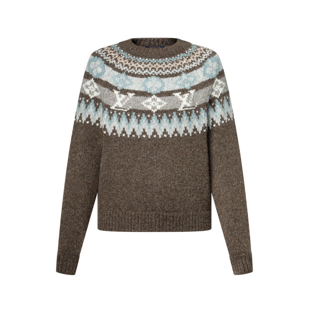 Louis Vuitton Women's Fall/winter Fashion Casual Crewneck Pullover With Logo Classic Print Fair Isle Knit Sweater #79564