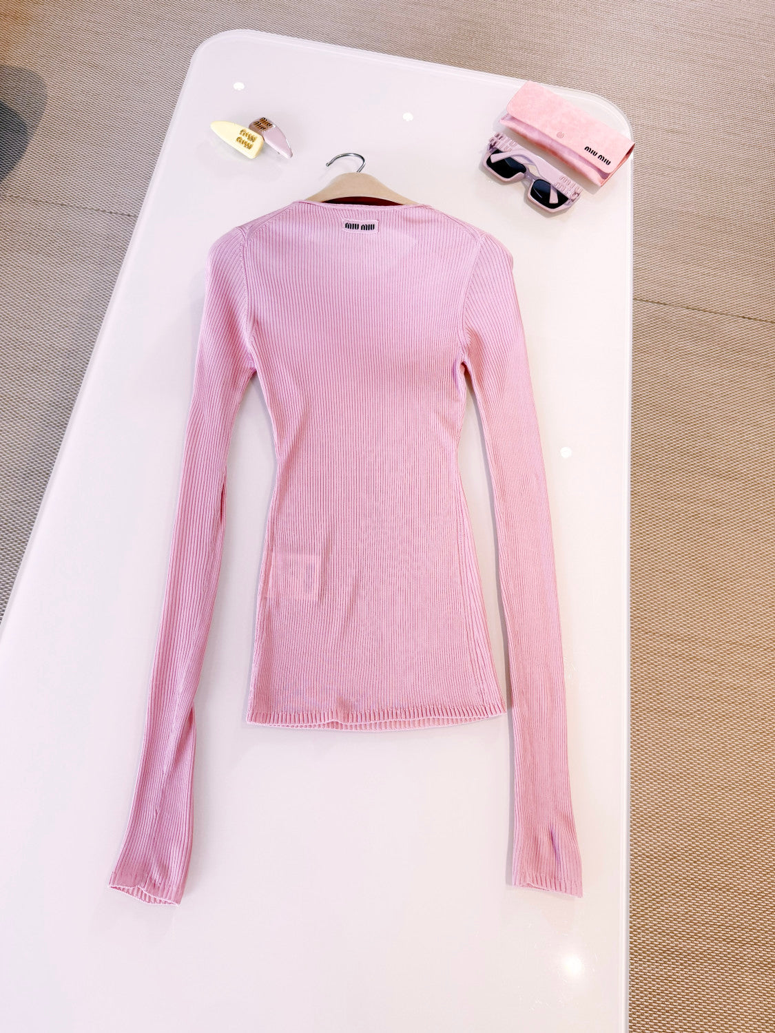 MiuMiu Begonia Pink Silk V-neck Sweater #335966