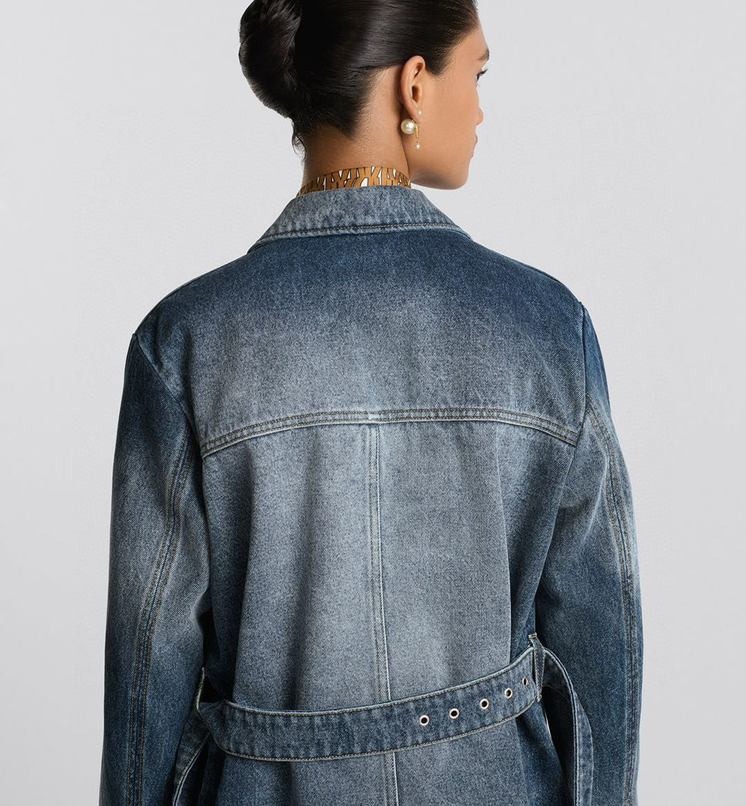 Dior Women's Spring/Fall Fashion Casual Midi Length Single Breasted Collar Print Belted Long-Sleeve Denim Skirt Dress #78947