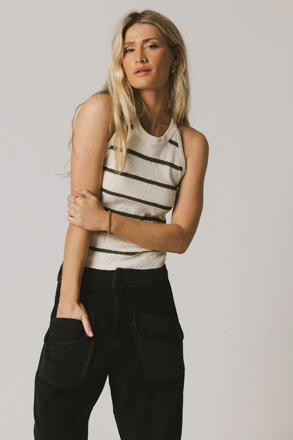 Kamari Striped Tank Top in Olive