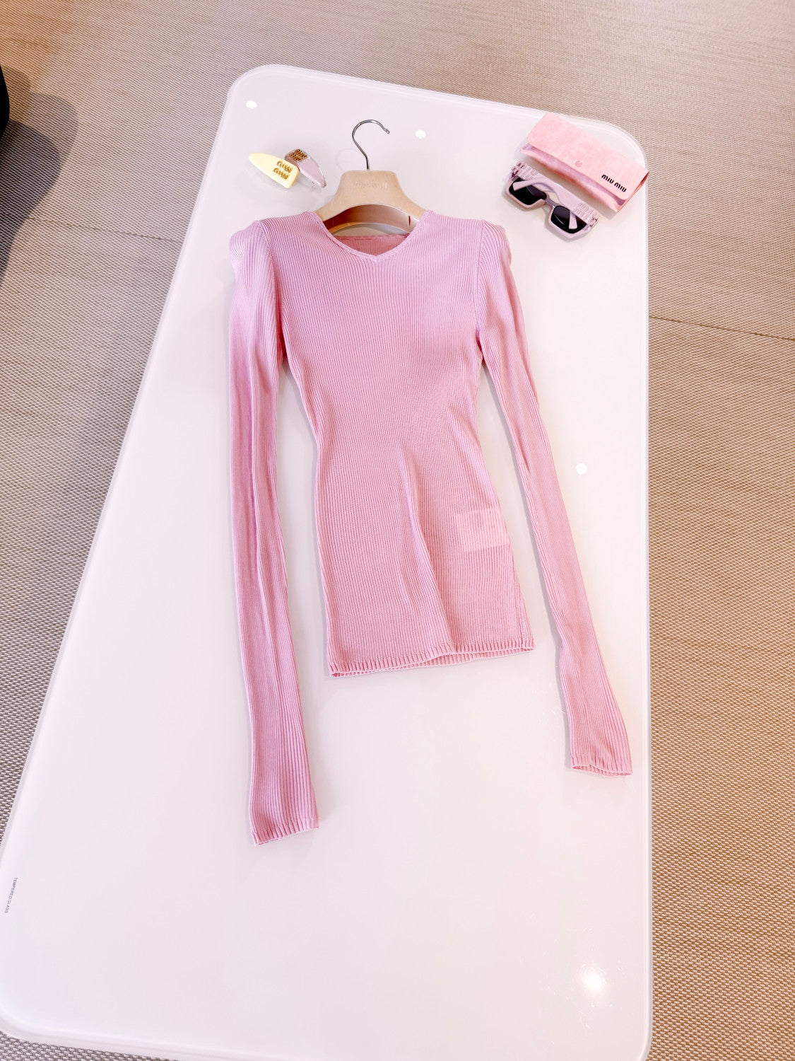 MiuMiu Begonia Pink Silk V-neck Sweater #335966