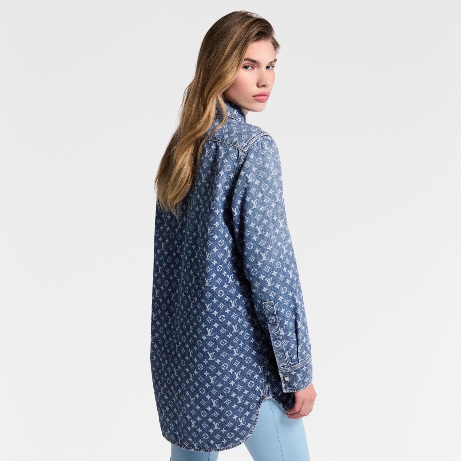 Louis Vuitton Men's And Women's Spring/Summer Fashion Casual Denim Washed Vintage Loose Print Shirt #78311