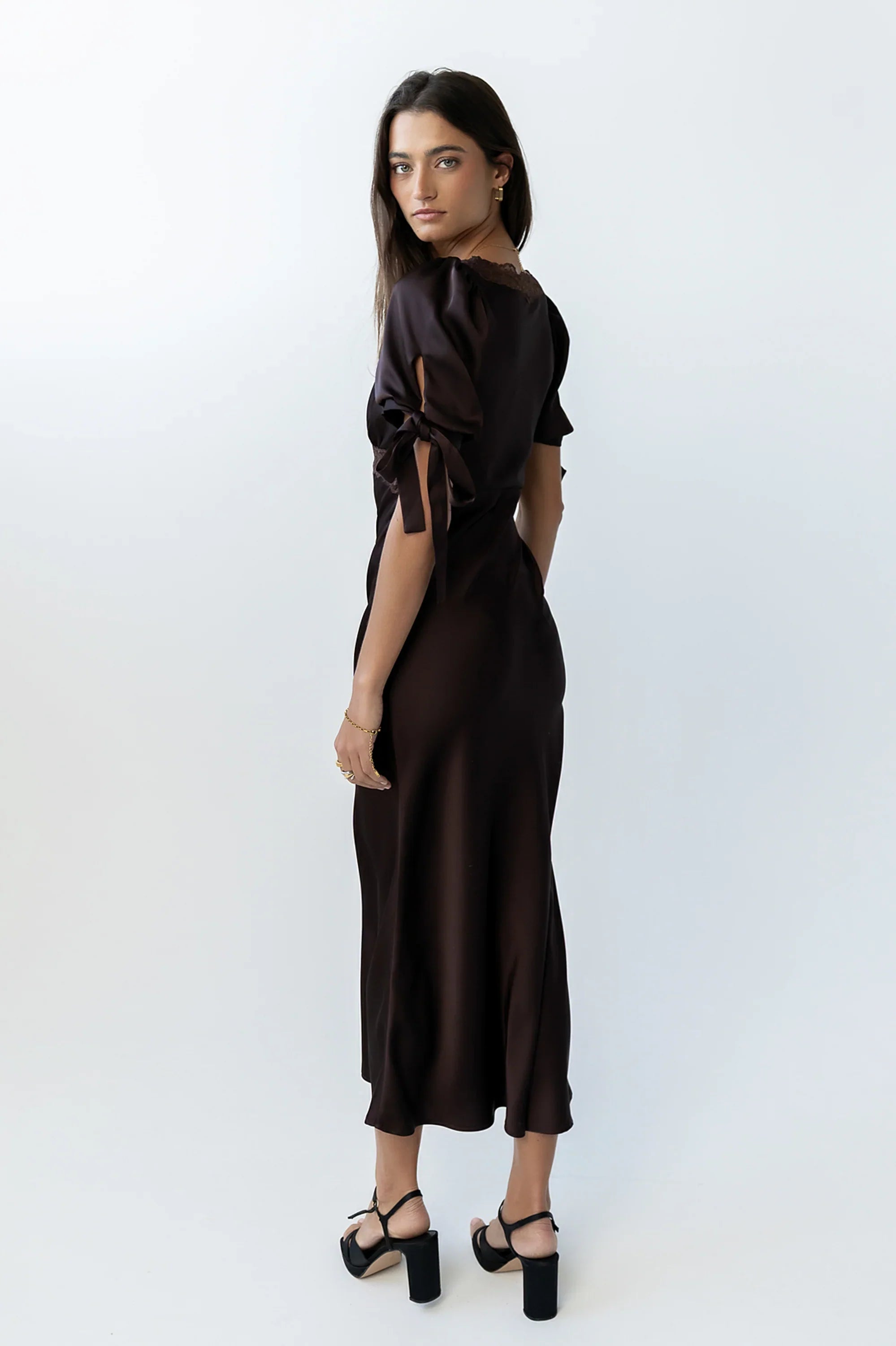 Amanda Lace Trim Maxi Dress in Brown