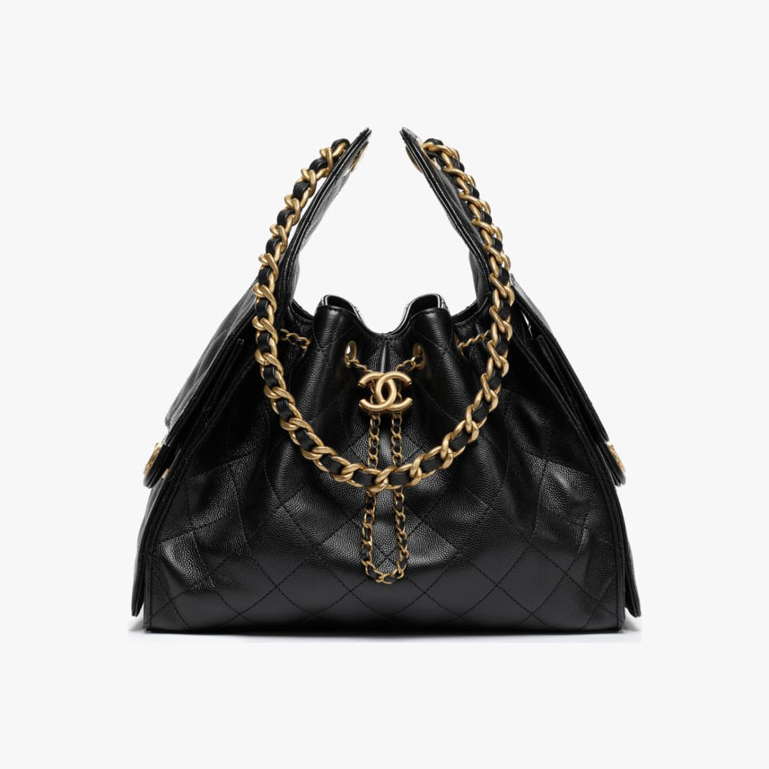 Chanel Women's Classic Double C Logo Solid Color Cowhide & Leather Tote Shoulder Bag Bags #77572