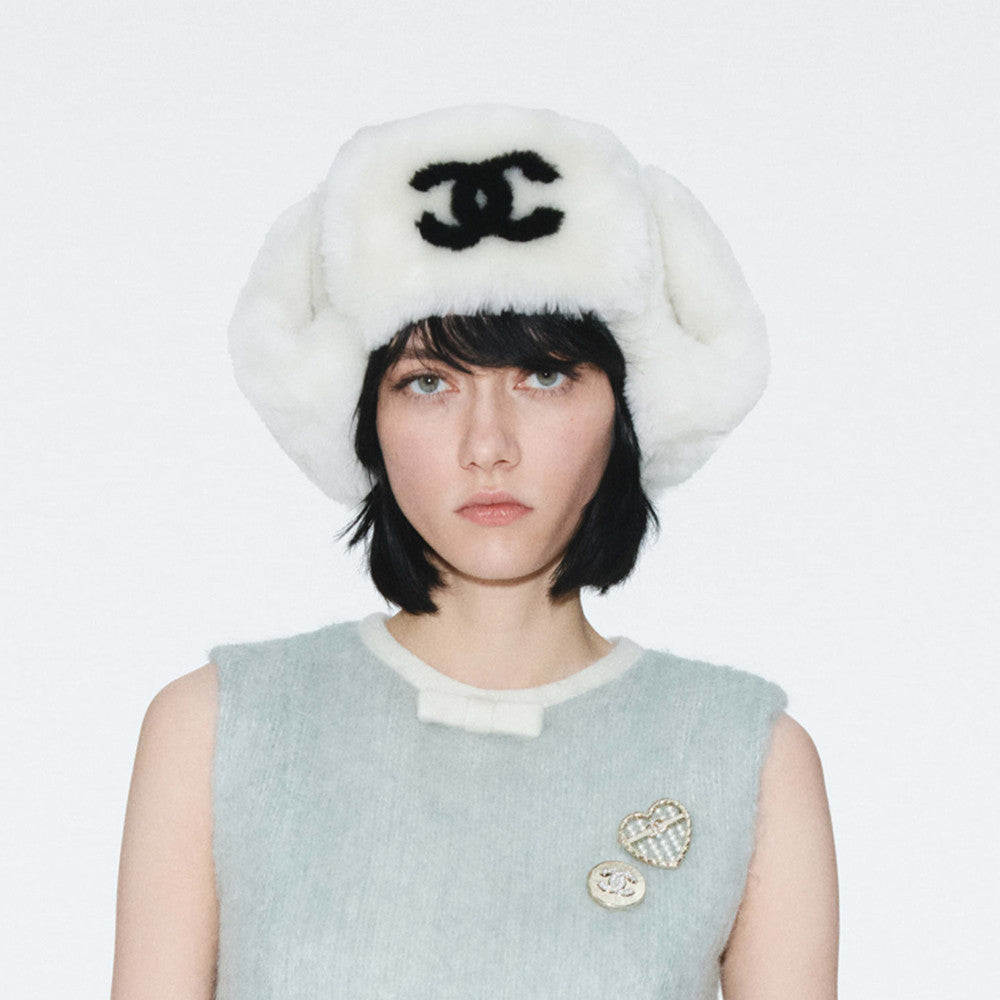 Chanel Chapka Shearling Lambskin Ecru Black #335052
