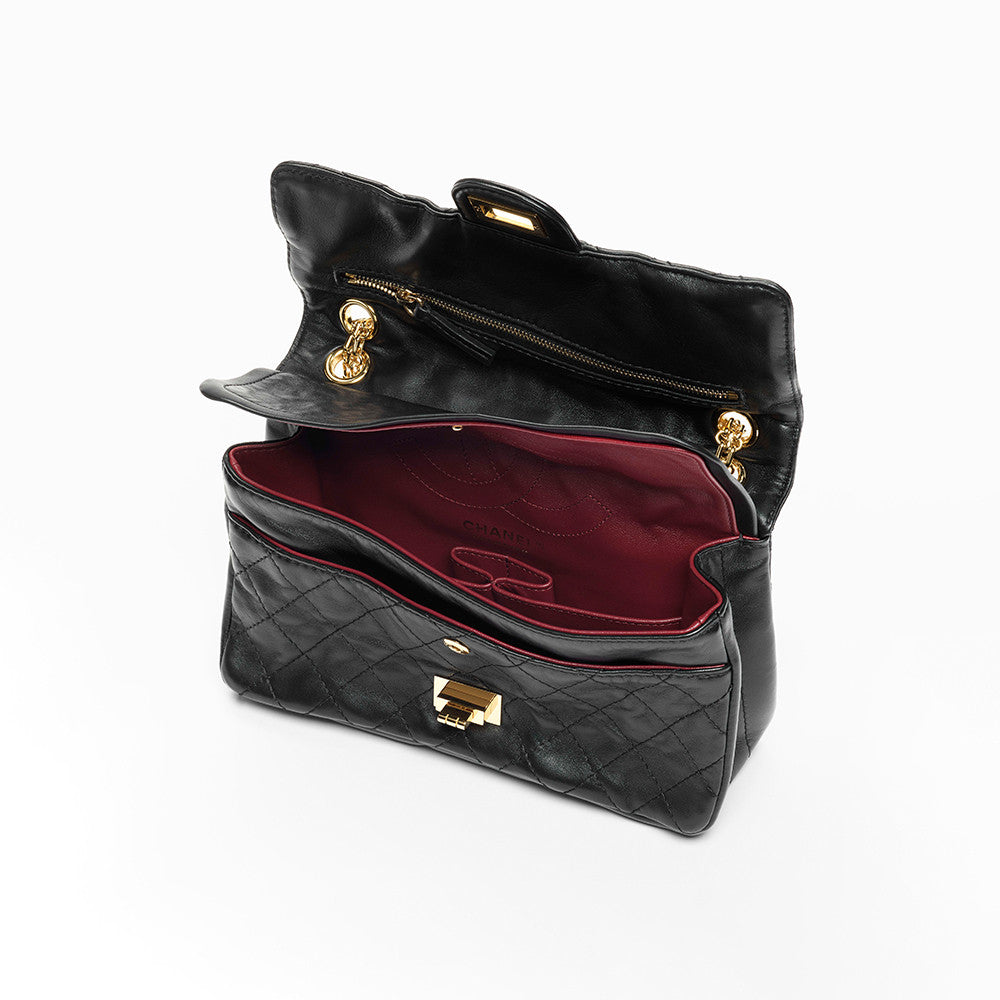 CHANEL 2.55 Handbag Lambskin Gold-tone Metal Black #377244