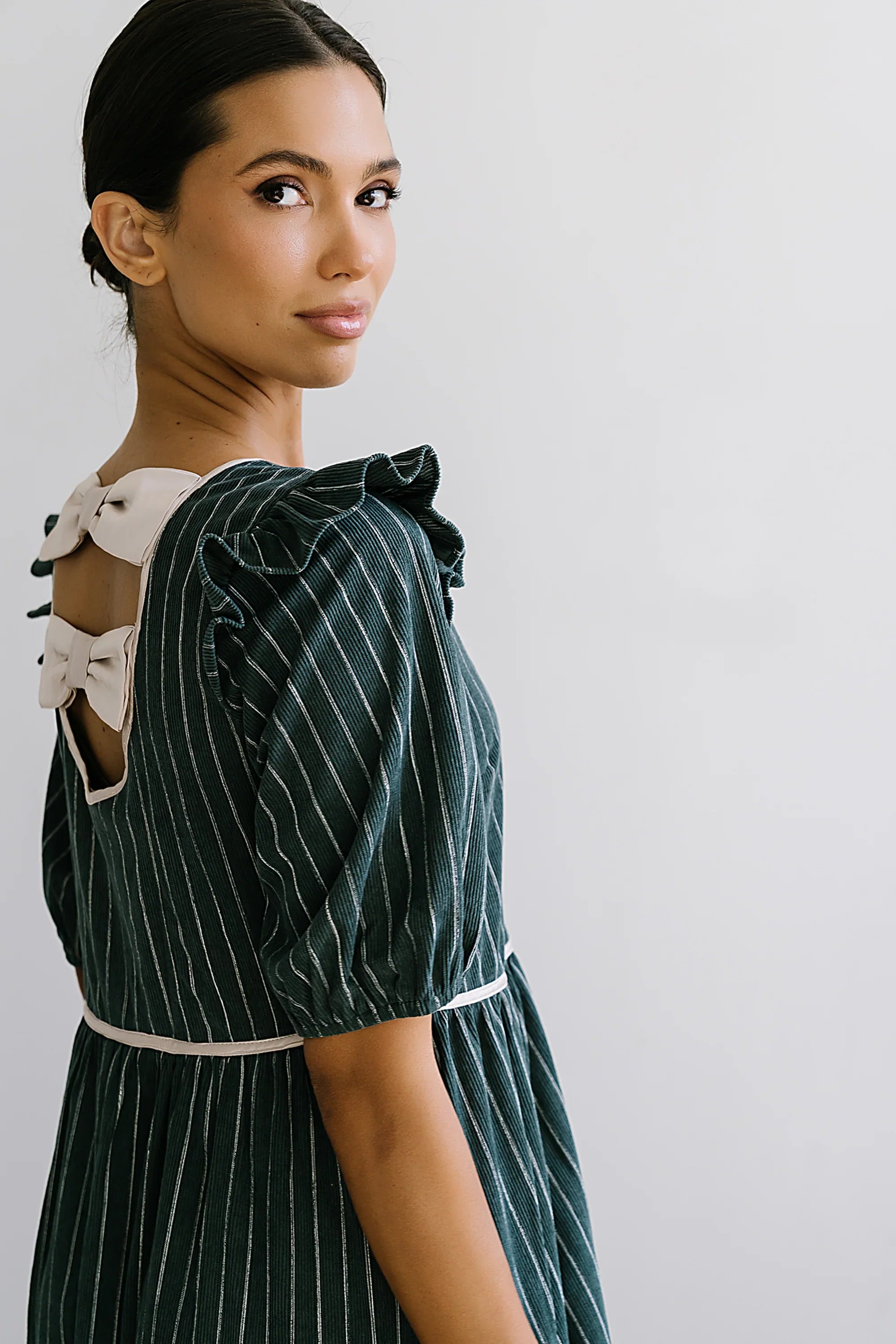 Berlin Corduroy Baby Doll Midi Dress in Green