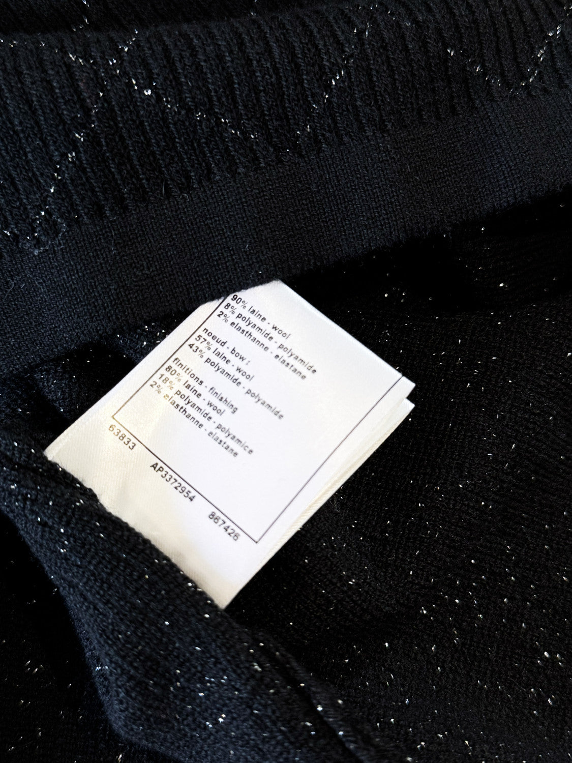 Chanel Turtleneck Pullove Sequined Wool Black Gold Silve #333816