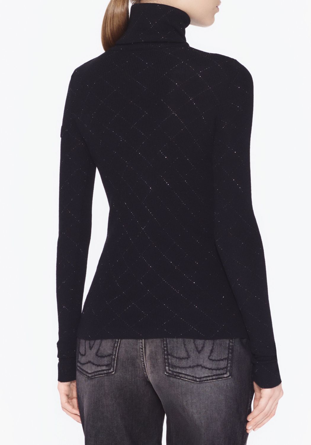 Chanel Turtleneck Pullove Sequined Wool Black Gold Silve #333816