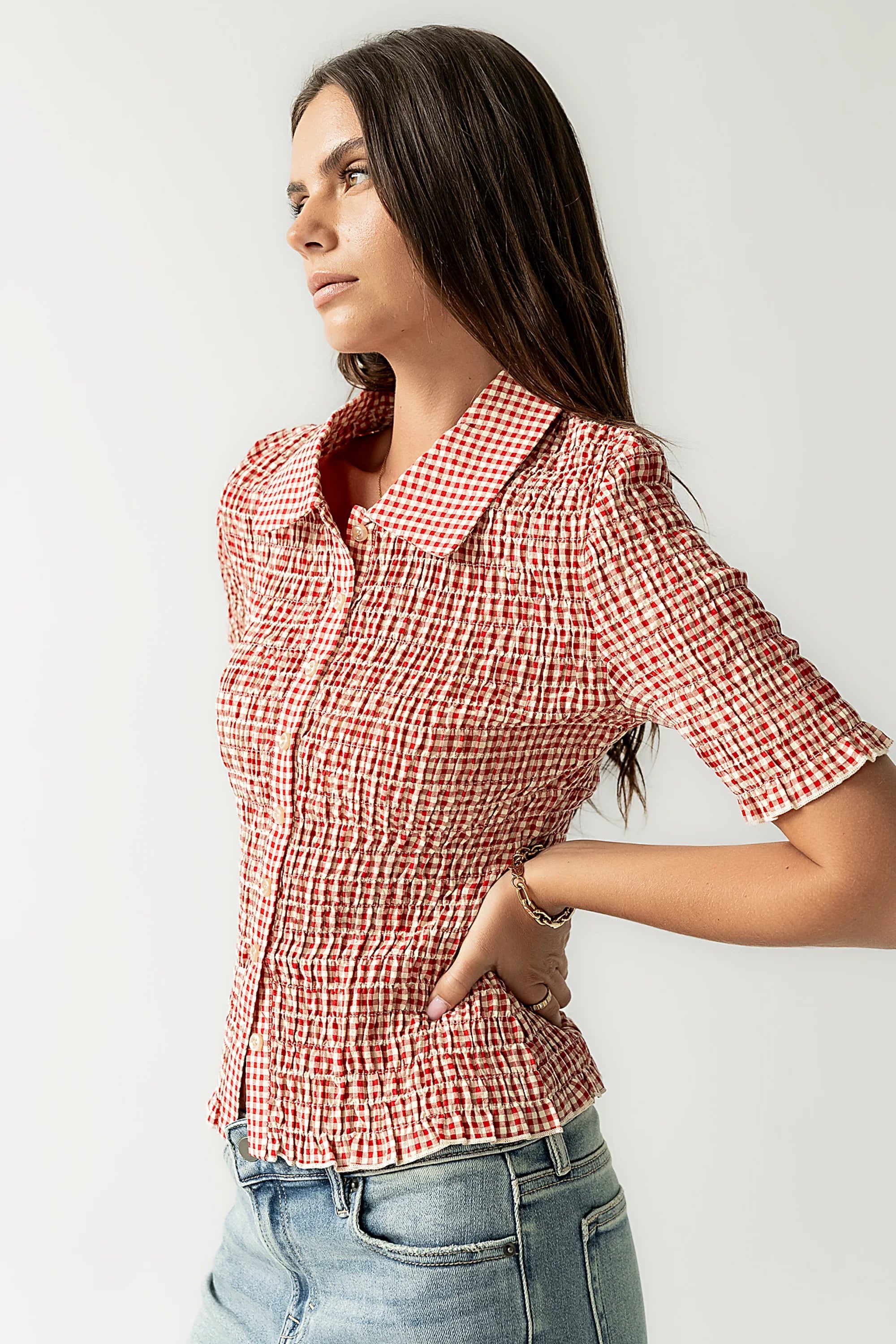 Connie Gingham Blouse in Red