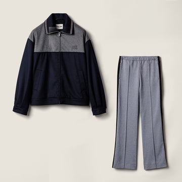 MiuMiu Blue grey Velour Blouson Zipper Jacket Navy Jersey Pants   #335444