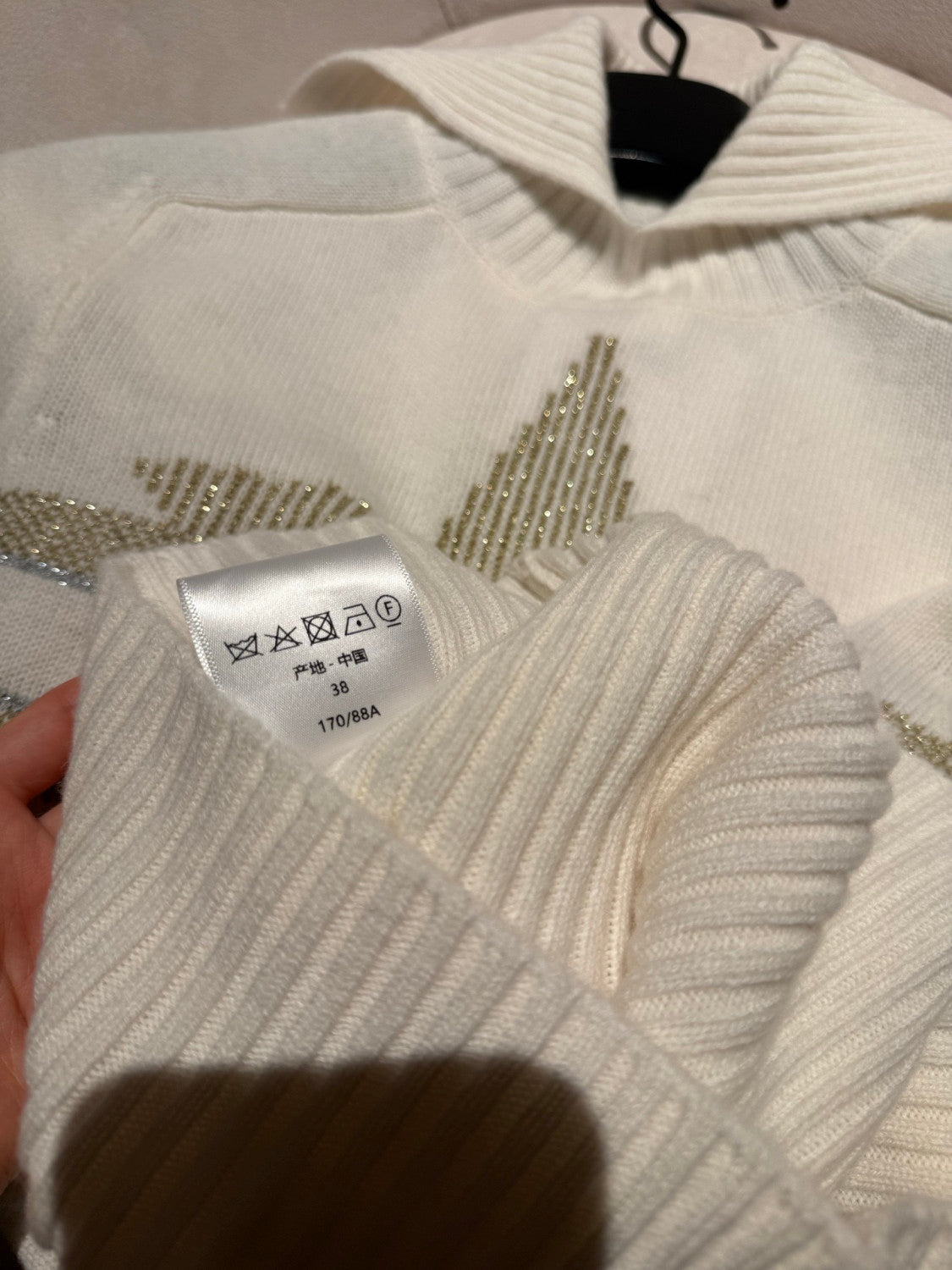 DIOR DiorAlps Mock Neck Sweater Ecru Virgin Wool Cashmere Blend Knit with Gold Tone Dior Star Motif #375804