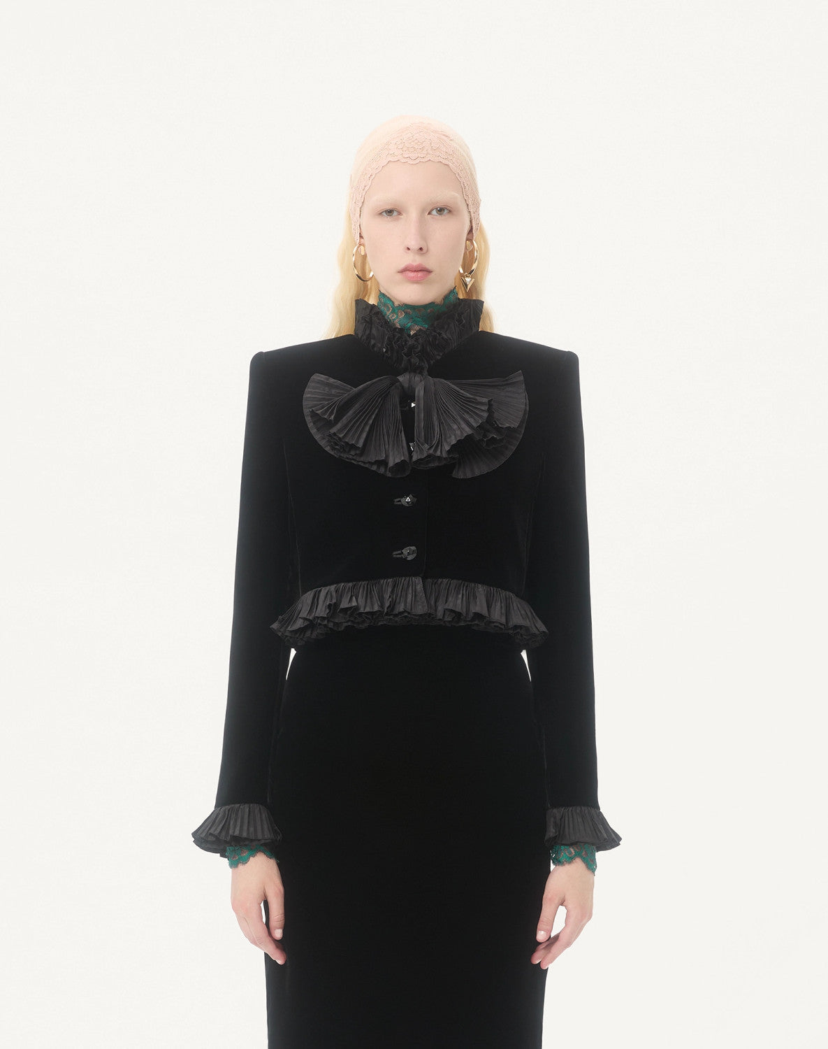 Valentino Women's Autumn Velvet Black Shirt Bow Jacket Slim Elegant Temperament Fashion Half-body Skirt Set Suit Ngvp #2633