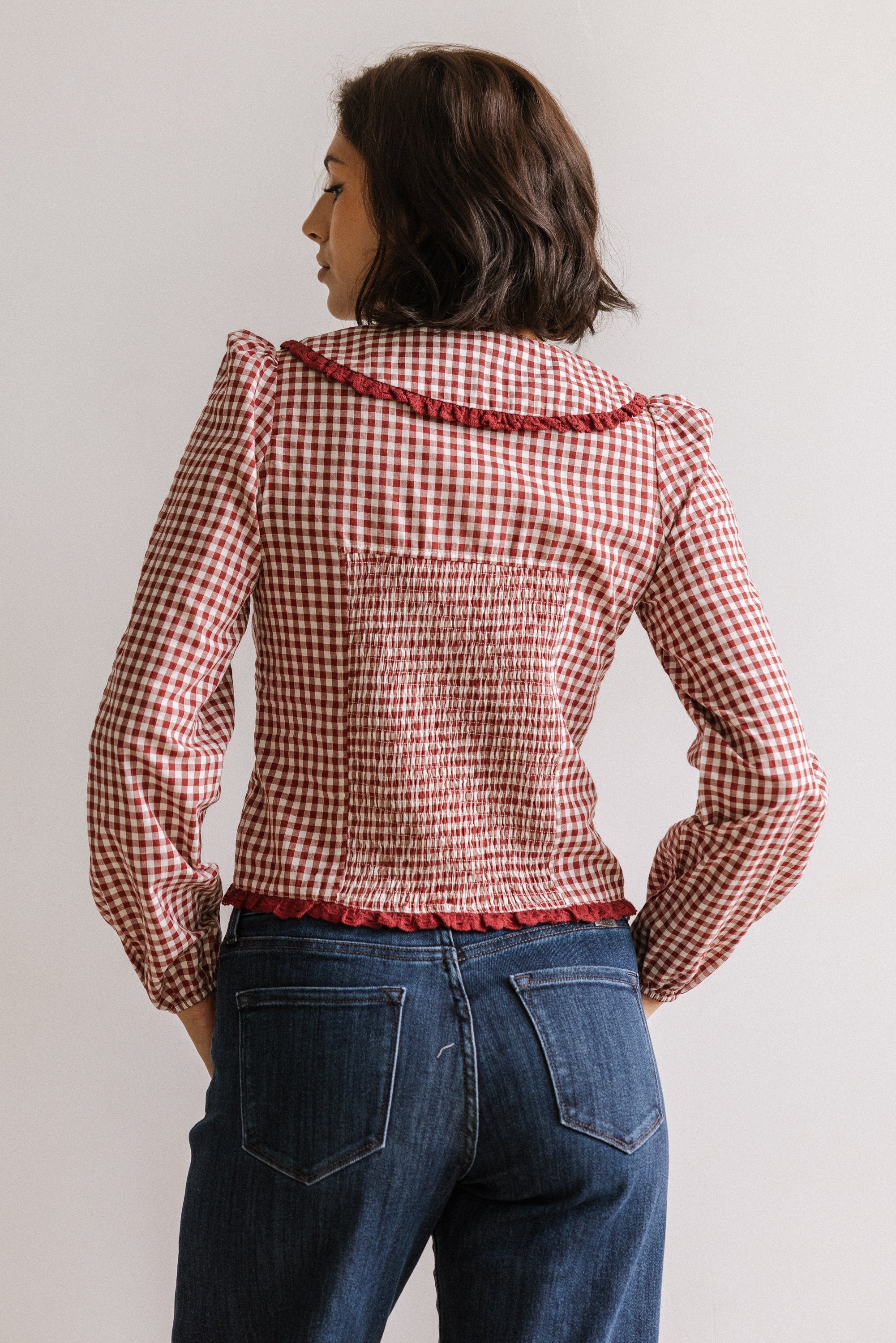 Brenna Gingham Blouse in Burgundy