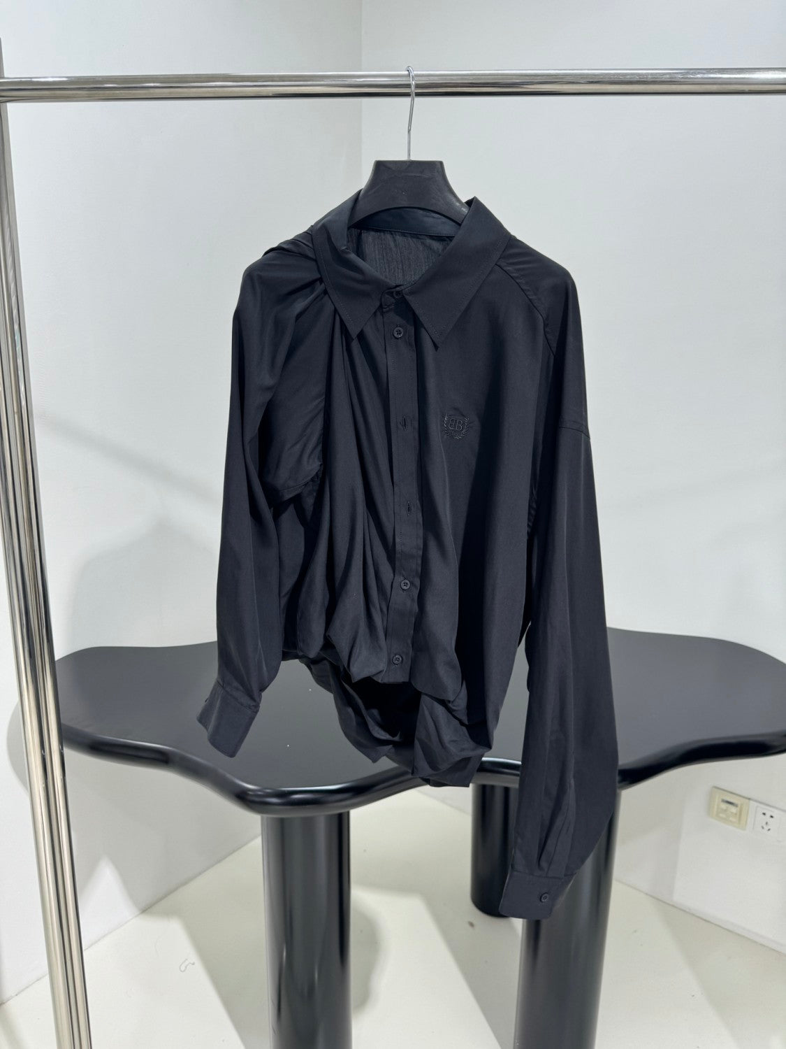 Balenciaga Women's Spring/Fall Fashion Casual Solid Color Lapel Front Button Long Sleeve One Shoulder Shirt #78818