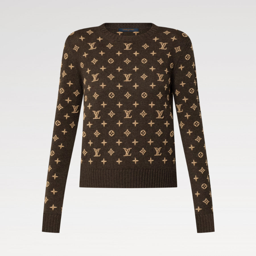 Louis Vuitton Women's 3D Monogram Knit Pullover Spring/Fall/Winter Solid Color Crew Neck Cashmere Long Sleeve Sweater #81749