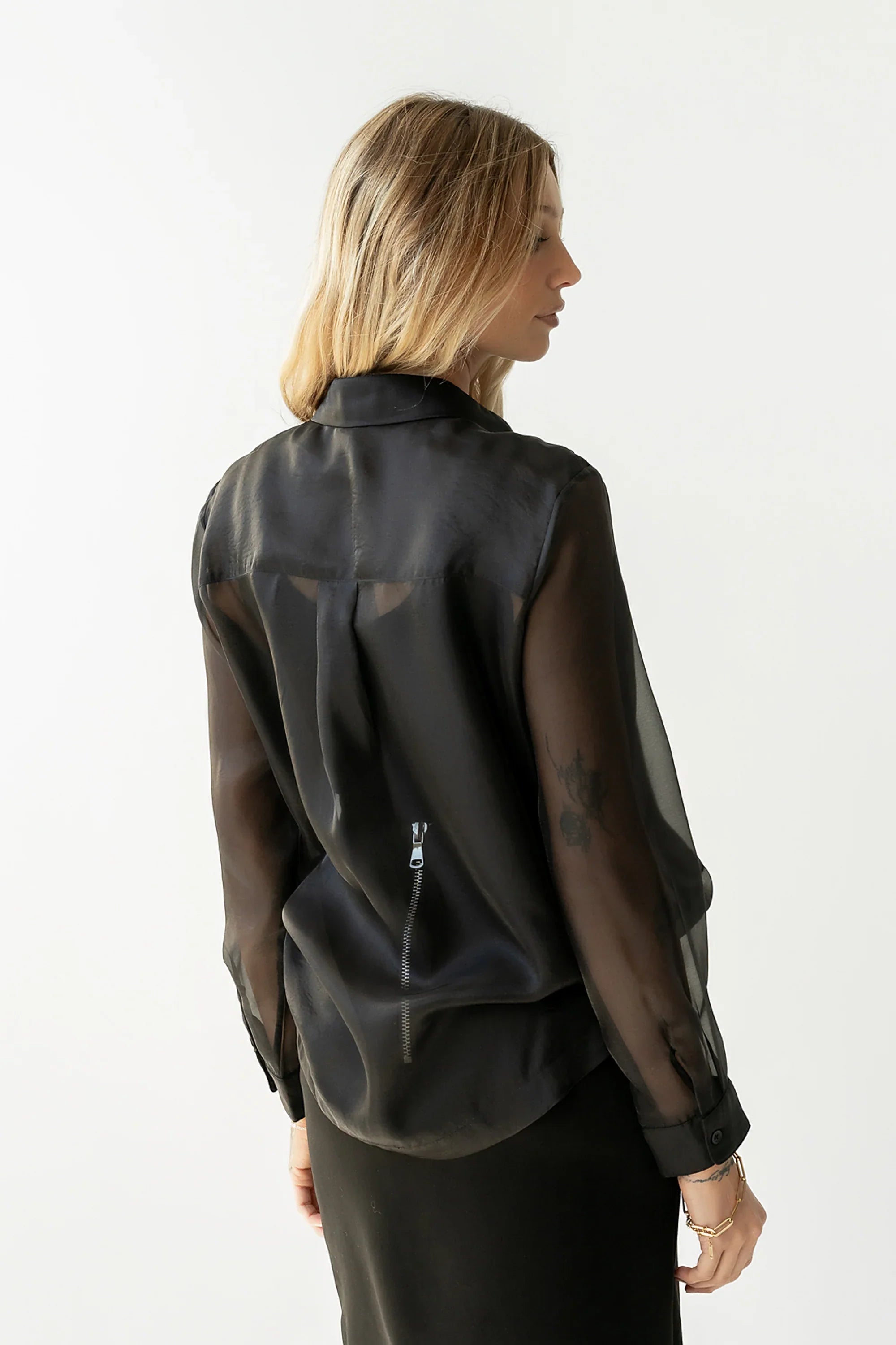 Liberty Sheer Button Up Blouse in Black