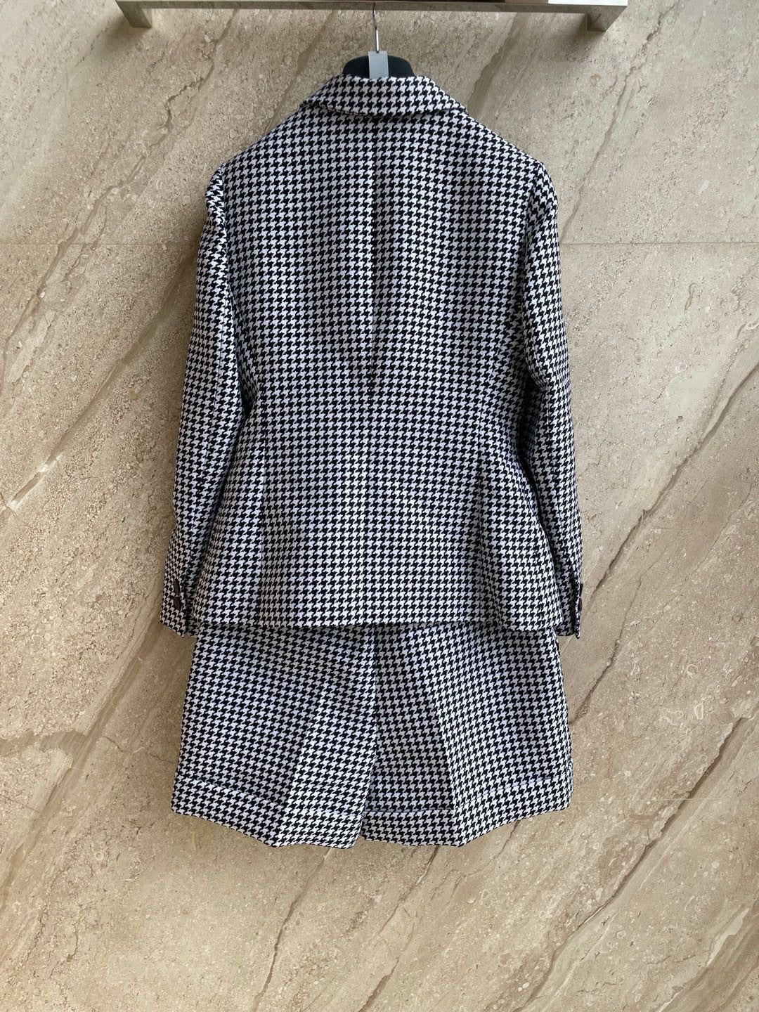 Dior Women's Stylish Classic V-Neck Single-Breasted Houndstooth Wool Blazer Jacket #78675