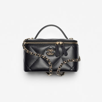 Chanel Long Vanity With Chain Grained Shiny Calfskin Gold Tone Metal Black #332777