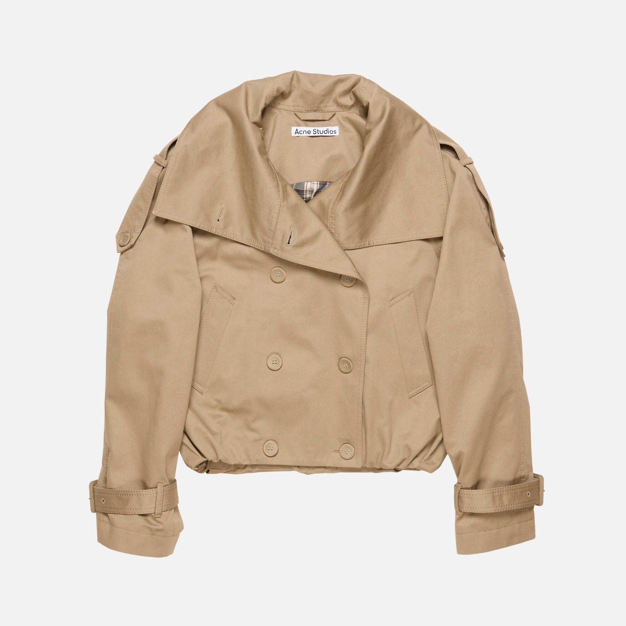 Acne Studios Women's Spring/Fall Fashion Casual Love You Solid Color High-Neck Double-Breasted Twill Trench Coat Short Jacket #78969
