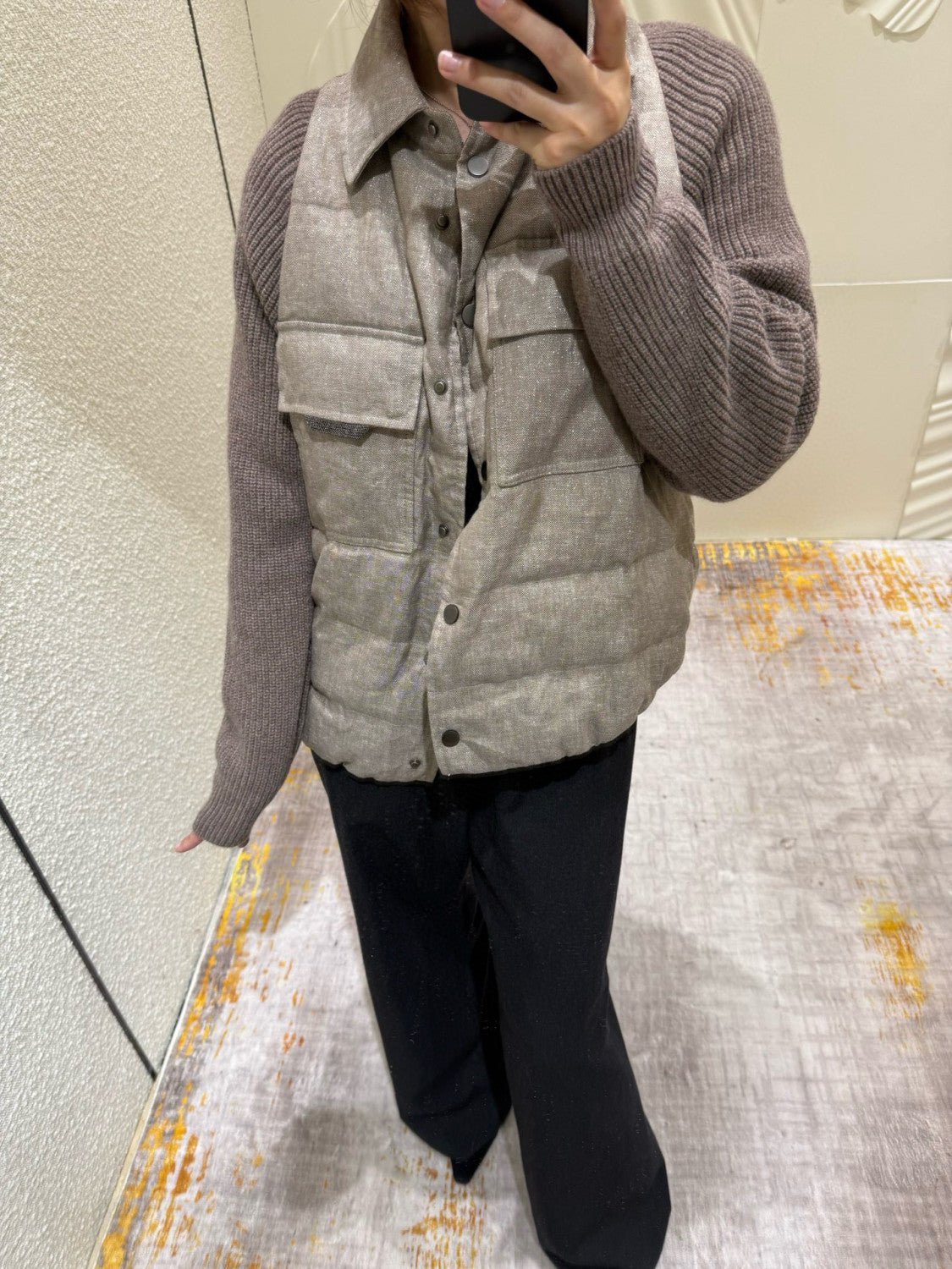 Brunello Cucinelli Women's Autumn And Winter Linen Goose Down Jacket 100% Wool Knit Sleeve Sequins Accessories Single Breasted Jacket Ngvp #2648