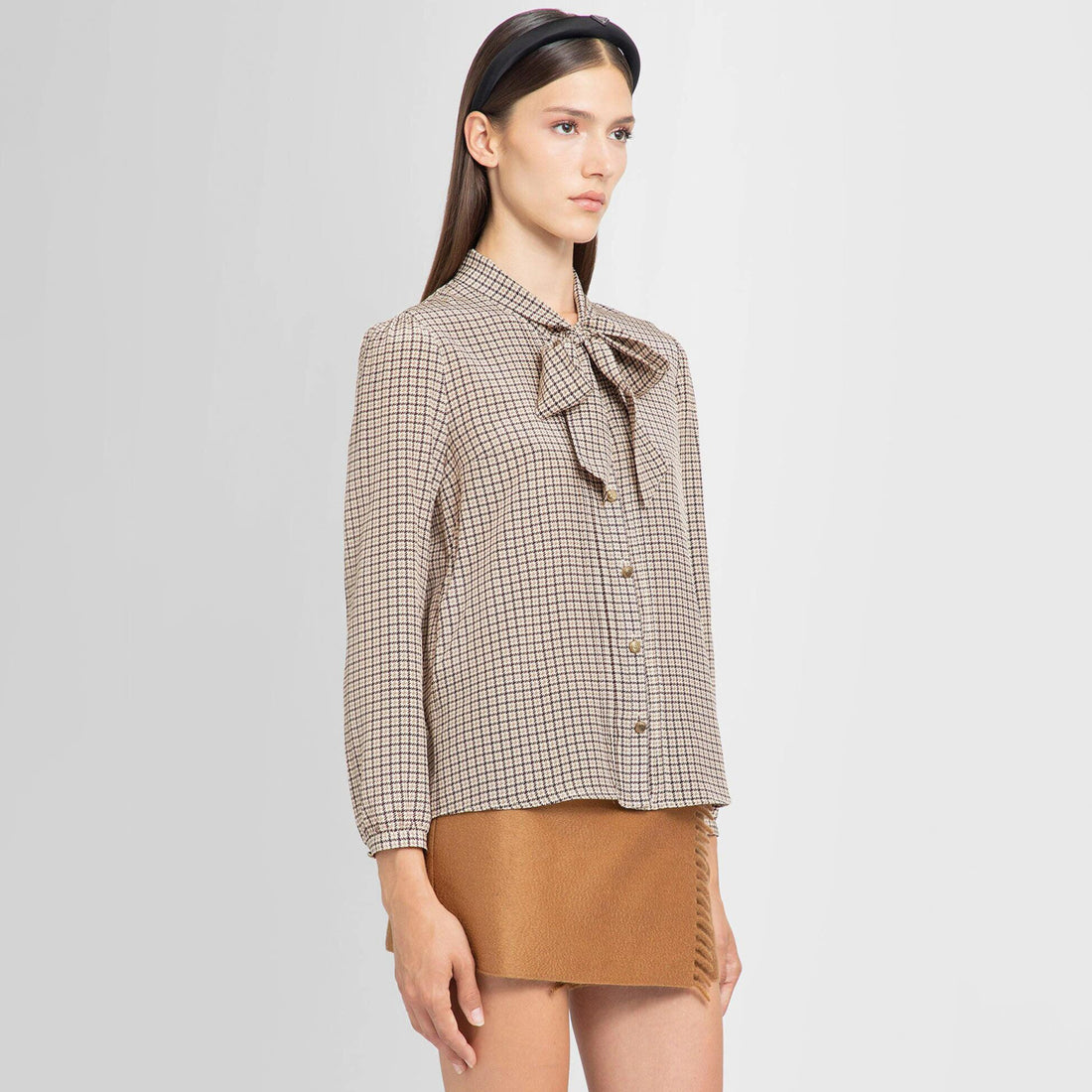 Prada Women's Spring/Fall Fashion Casual Plaid Print Single-Breasted Silk Cardigan Shirt #79458