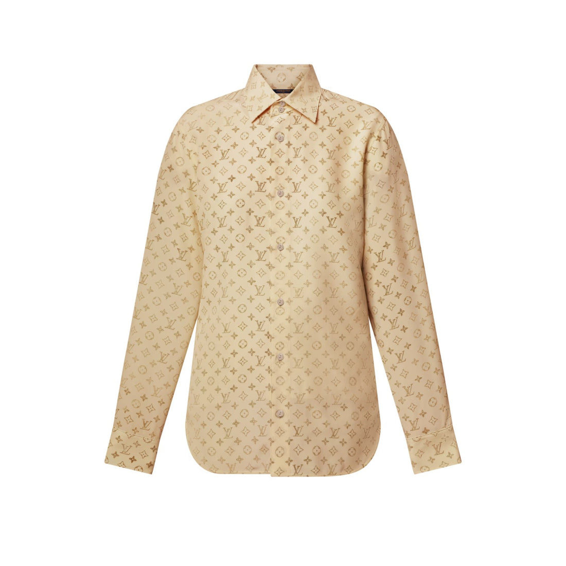 Louis Vuitton MONOGRAM Women's Spring/Fall Fashion Casual Collared Single Breasted Classic Printed Silk Long Sleeve Shirt Elastic Waist Single Breasted Silk All Over Print Long Skirt Skirt Suit Set #79412