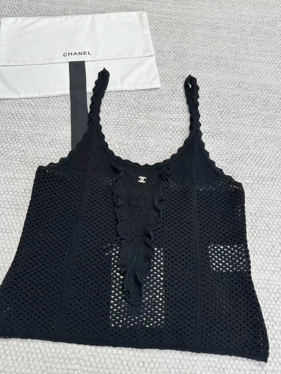Chanel Women's Summer Fashion Casual Solid-Color Round Neck Breathable Lace Trim Tank Top Vest #78515
