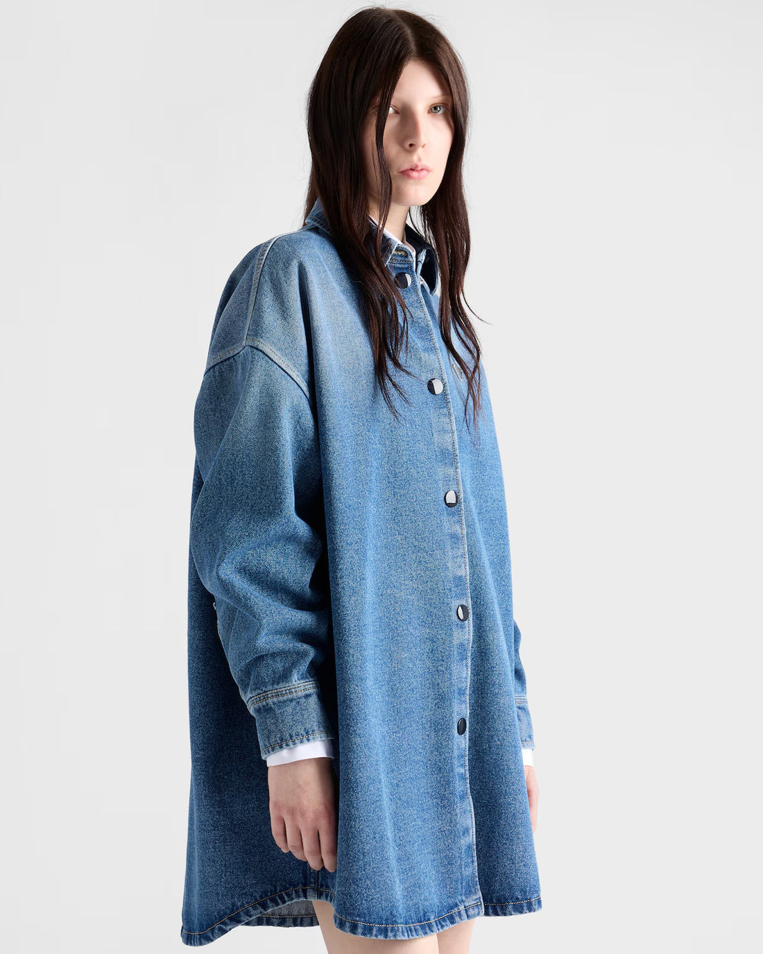 Prada Denim Shirt Women's Fall And Winter Do Old Loose Oversize Fashion Easy Casual Style Triangle Metal Emblem Logo Shirt Jacket #81441