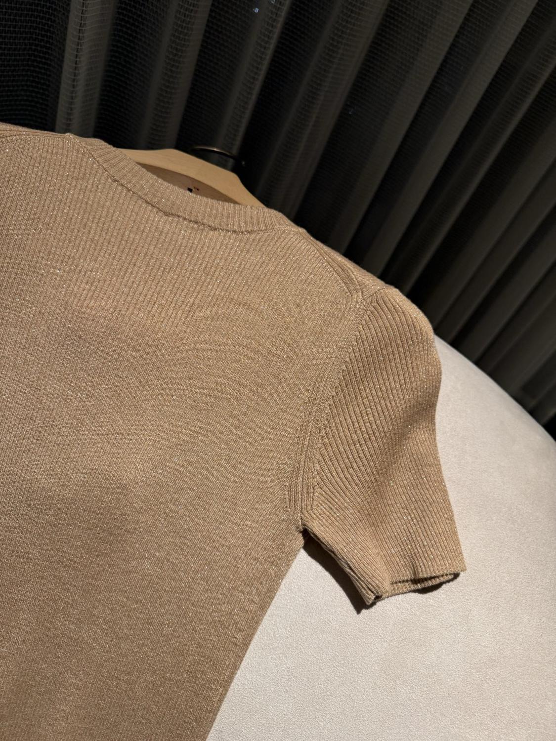 Burberry EKD Metallic Wool Blend Top in Archive Beige Gold #337142
